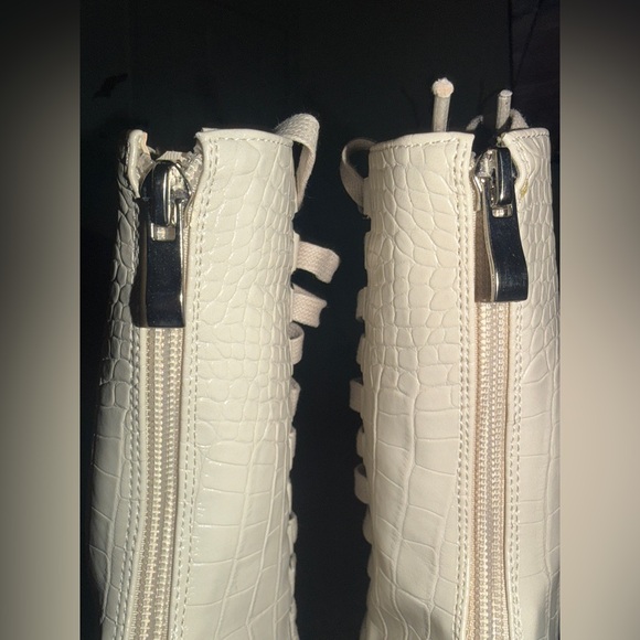 Azalea Wang “Sniper” Croc-Embossed Lace-Up Stiletto Boot in Beige - Picture 5 of 11